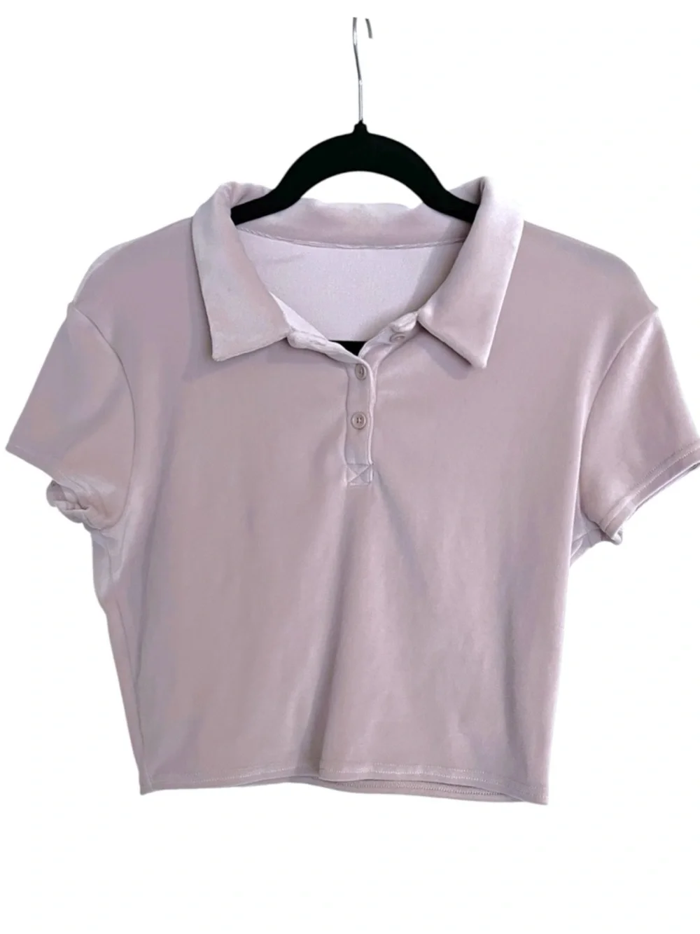ALO Yoga Velour Baby Pink Polo Collared Crop Top Short Sleeve Tee Small best